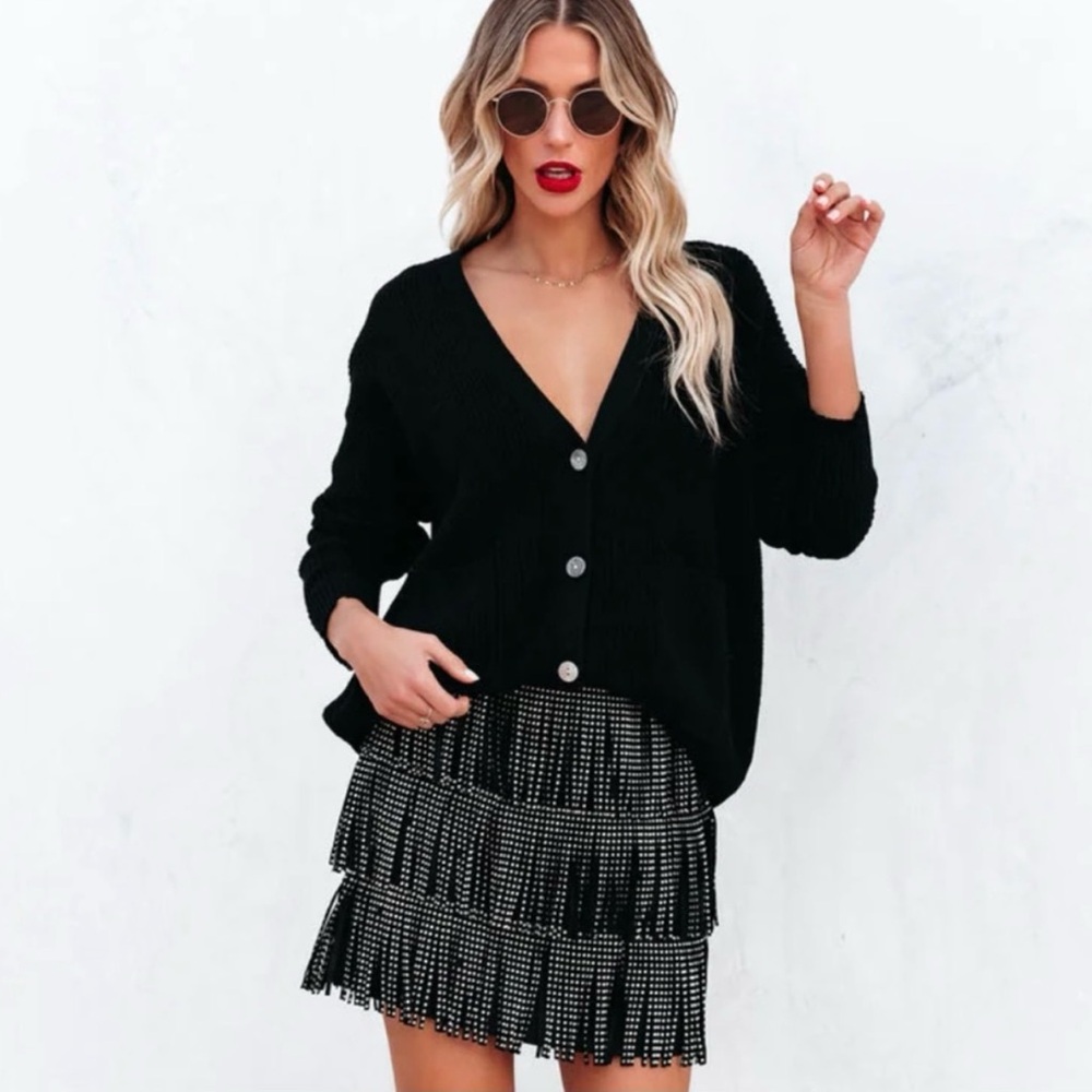 NWT ASOS Design Studded Black Fringe Mini Skirt Size 6 Waist 13” Length 16” NWT